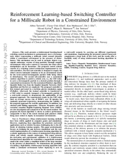 Reinforcement Learning-based Switching Controller for a Milliscale Robot
  in a Constrained Environment