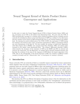 Neural Tangent Kernel of Matrix Product States: Convergence and
  Applications