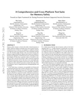 A Comprehensive and Cross-Platform Test Suite for Memory Safety --
  Towards an Open Framework for Testing Processor Hardware Supported Security
  Extensions