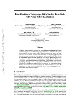 Identification of Subgroups With Similar Benefits in Off-Policy Policy
  Evaluation
