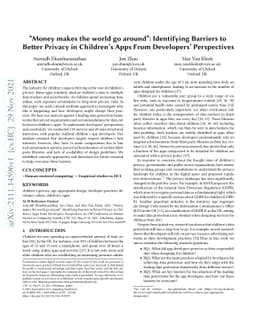 "Money makes the world go around'': Identifying Barriers to Better
  Privacy in Children's Apps From Developers' Perspectives
