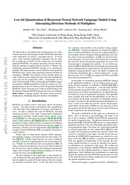 Low-bit Quantization of Recurrent Neural Network Language Models Using
  Alternating Direction Methods of Multipliers