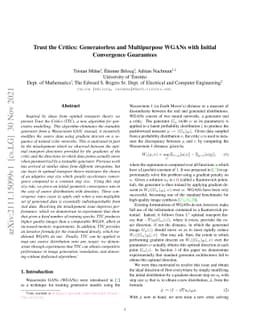 Trust the Critics: Generatorless and Multipurpose WGANs with Initial
  Convergence Guarantees