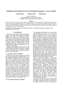 Challenges in Developing LRs for Non-Scheduled Languages: A Case of
  Magahi