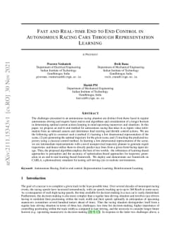 Fast and Real-time End to End Control in Autonomous Racing Cars Through
  Representation Learning