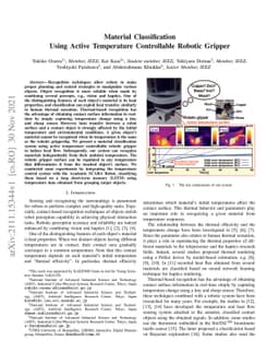 Material Classification Using Active Temperature Controllable Robotic
  Gripper