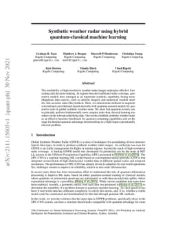 Synthetic weather radar using hybrid quantum-classical machine learning