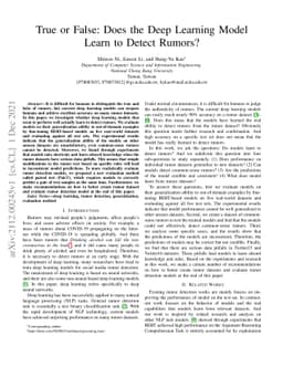 True or False: Does the Deep Learning Model Learn to Detect Rumors?