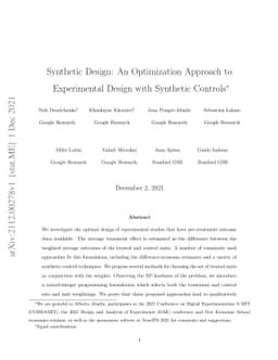 Synthetic Design: An Optimization Approach to Experimental Design with
  Synthetic Controls
