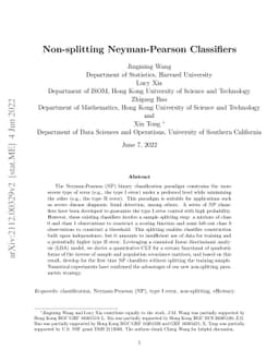 Non-splitting Neyman-Pearson Classifiers