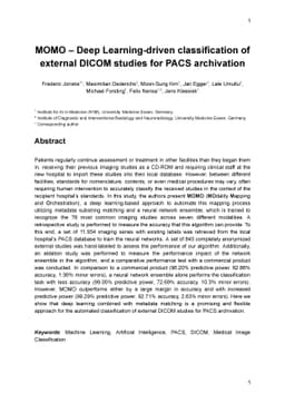 MOMO -- Deep Learning-driven classification of external DICOM studies
  for PACS archivation