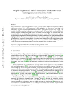 Output-weighted and relative entropy loss functions for deep learning
  precursors of extreme events