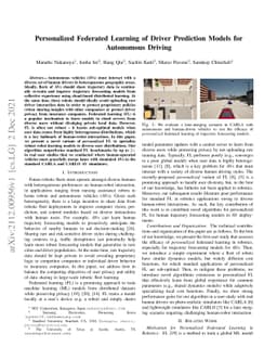 Personalized Federated Learning of Driver Prediction Models for
  Autonomous Driving