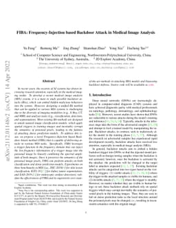 FIBA: Frequency-Injection based Backdoor Attack in Medical Image
  Analysis