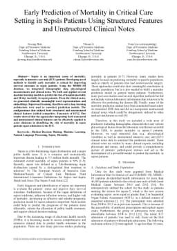 Early Prediction of Mortality in Critical Care Setting in Sepsis
  Patients Using Structured Features and Unstructured Clinical Notes