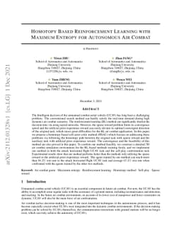 Homotopy Based Reinforcement Learning with Maximum Entropy for
  Autonomous Air Combat