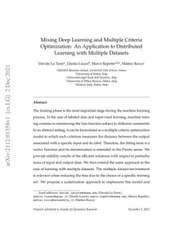 Mixing Deep Learning and Multiple Criteria Optimization: An Application
  to Distributed Learning with Multiple Datasets