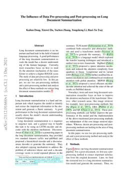The Influence of Data Pre-processing and Post-processing on Long
  Document Summarization