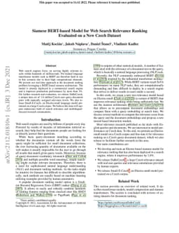Siamese BERT-based Model for Web Search Relevance Ranking Evaluated on a
  New Czech Dataset