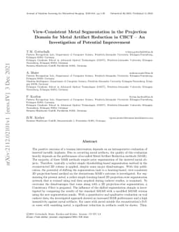 View-Consistent Metal Segmentation in the Projection Domain for Metal
  Artifact Reduction in CBCT -- An Investigation of Potential Improvement