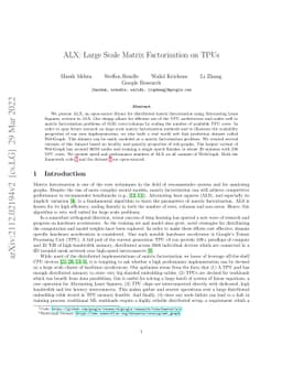 ALX: Large Scale Matrix Factorization on TPUs