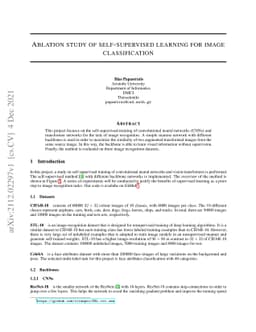 Ablation study of self-supervised learning for image classification