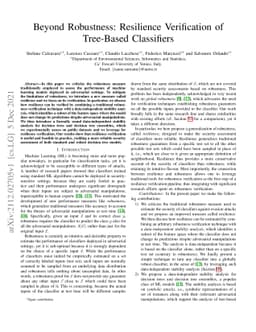 Beyond Robustness: Resilience Verification of Tree-Based Classifiers