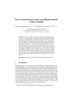 Review of Data Integrity Attacks and Mitigation Methods in Edge
  computing