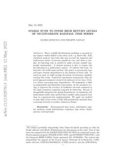 Stable sums to infer high return levels of multivariate rainfall time
  series