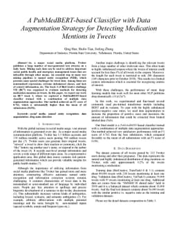 A PubMedBERT-based Classifier with Data Augmentation Strategy for
  Detecting Medication Mentions in Tweets