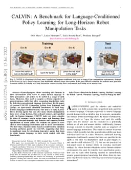 CALVIN: A Benchmark for Language-Conditioned Policy Learning for
  Long-Horizon Robot Manipulation Tasks