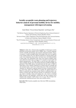 Socially acceptable route planning and trajectory behavior analysis of
  personal mobility device for mobility management with improved sensing