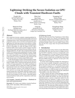 Lightning: Striking the Secure Isolation on GPU Clouds with Transient
  Hardware Faults