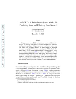 raceBERT -- A Transformer-based Model for Predicting Race and Ethnicity
  from Names