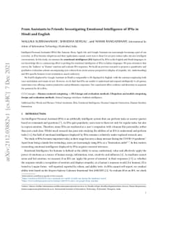 From Assistants to Friends: Investigating Emotional Intelligence of IPAs
  in Hindi and English