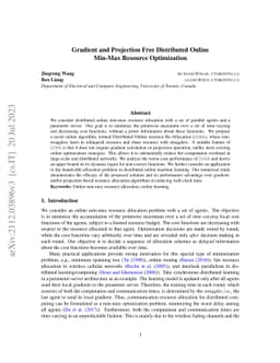 Gradient and Projection Free Distributed Online Min-Max Resource
  Optimization