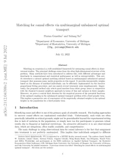 Matching for causal effects via multimarginal unbalanced optimal
  transport