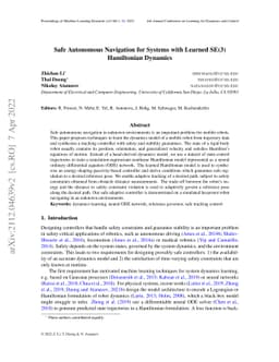 Safe Autonomous Navigation for Systems with Learned SE(3) Hamiltonian
  Dynamics