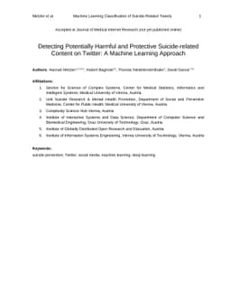 Detecting potentially harmful and protective suicide-related content on
  twitter: A machine learning approach