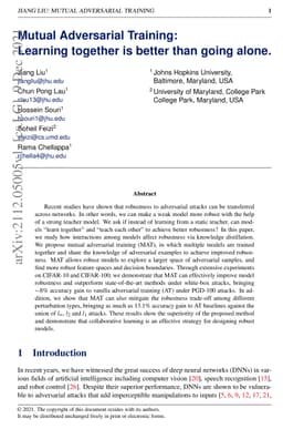Mutual Adversarial Training: Learning together is better than going
  alone