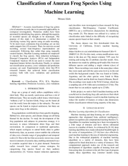 Classification of Anuran Frog Species Using Machine Learning