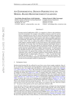 An Experimental Design Perspective on Model-Based Reinforcement Learning