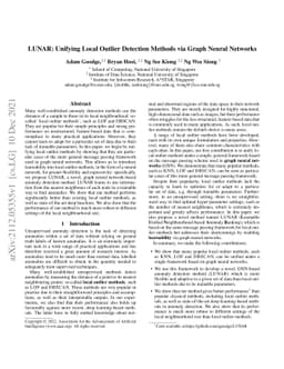 LUNAR: Unifying Local Outlier Detection Methods via Graph Neural
  Networks