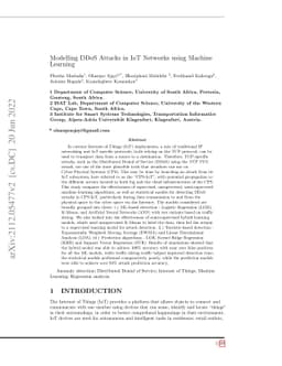 Modelling DDoS Attacks in IoT Networks using Machine Learning
