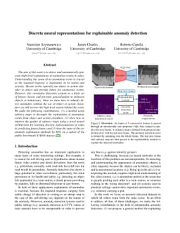 Discrete neural representations for explainable anomaly detection