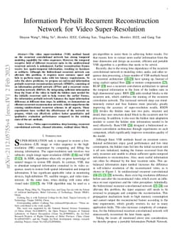 Information Prebuilt Recurrent Reconstruction Network for Video
  Super-Resolution