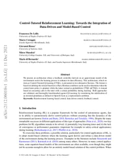 Control-Tutored Reinforcement Learning: Towards the Integration of
  Data-Driven and Model-Based Control