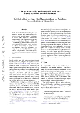 UPV at TREC Health Misinformation Track 2021 Ranking with SBERT and
  Quality Estimators