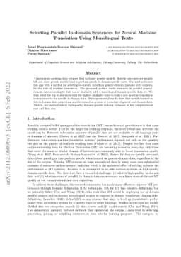 Selecting Parallel In-domain Sentences for Neural Machine Translation
  Using Monolingual Texts