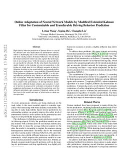 Online Adaptation of Neural Network Models by Modified Extended Kalman
  Filter for Customizable and Transferable Driving Behavior Prediction